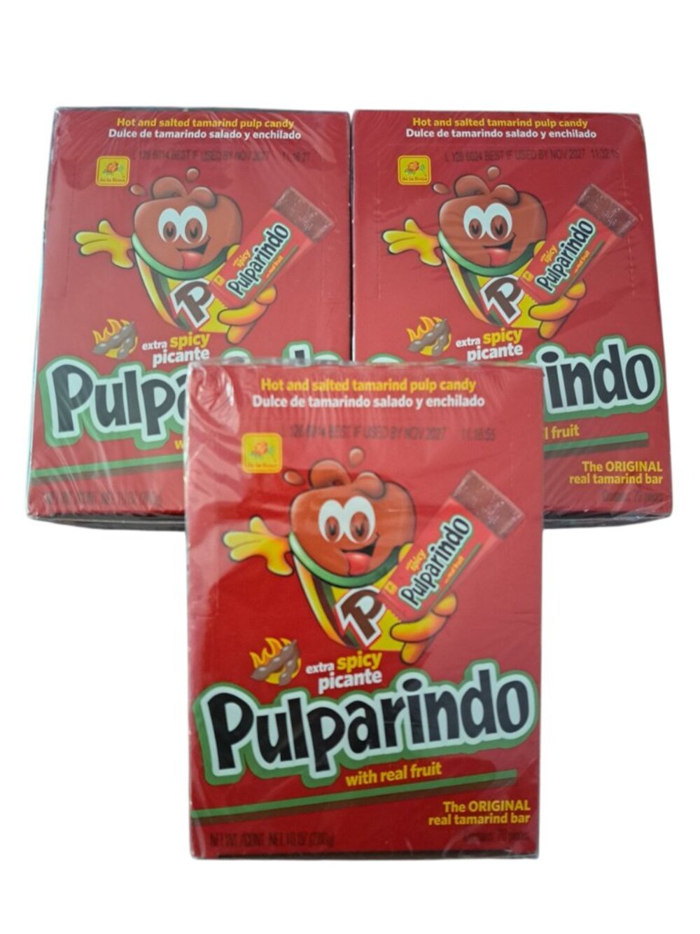 De La Rosa Pulparindo Tamarind Candy, Extra Hot and Salted Mexican Candy, 3 box